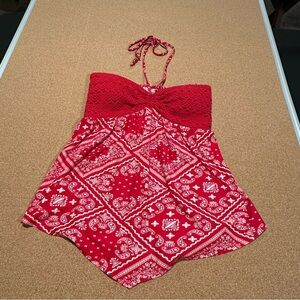 No Boundaries Red and White Bandana Halter Top
